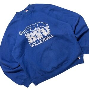 Vintage BYU Volleyball Crewneck Sweatshirt Russell USA Blue 90s L Fits M